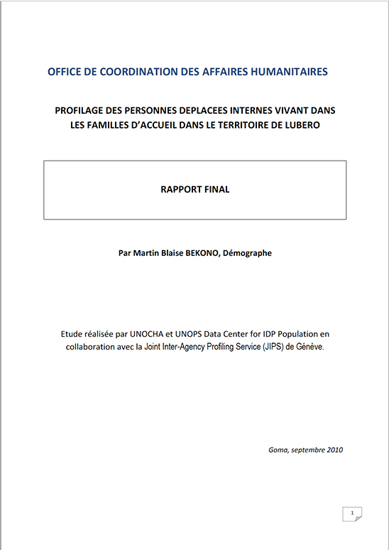 Profilage des Personnes Déplacées Internes Vivants dans les Familles d'Accueil dans le Territoire de Lubero, North Kivu (Democratic Republic of Congo, 2010)